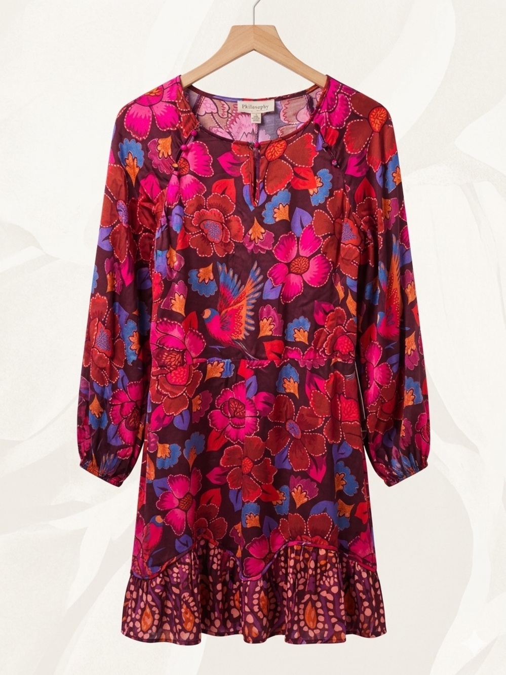 Philosophy Vibrant Floral High-Low Dress in Fuchsia, Red and Purple